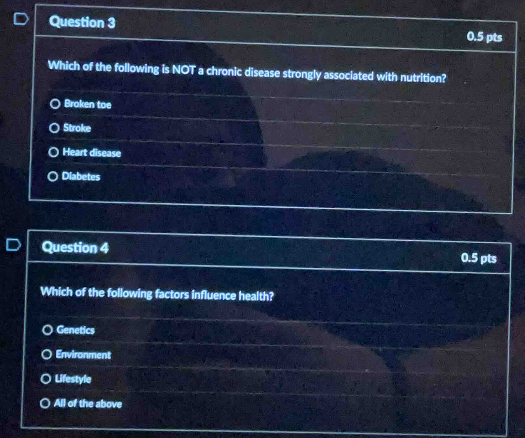 question 3 0.5 pts which of the following is not a chronic disease stro…