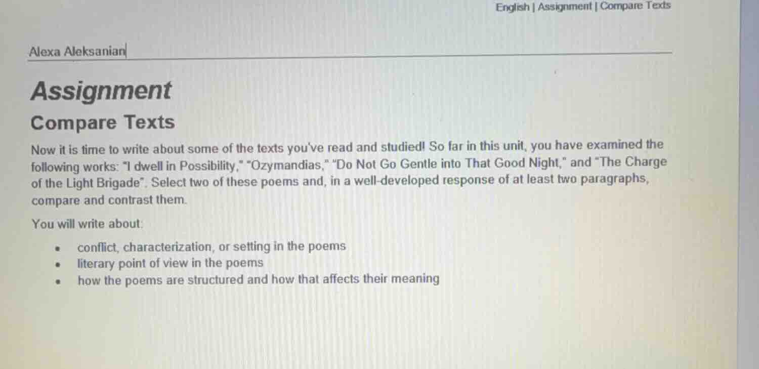 alexa aleksanian assignment compare texts now it is time to write about…