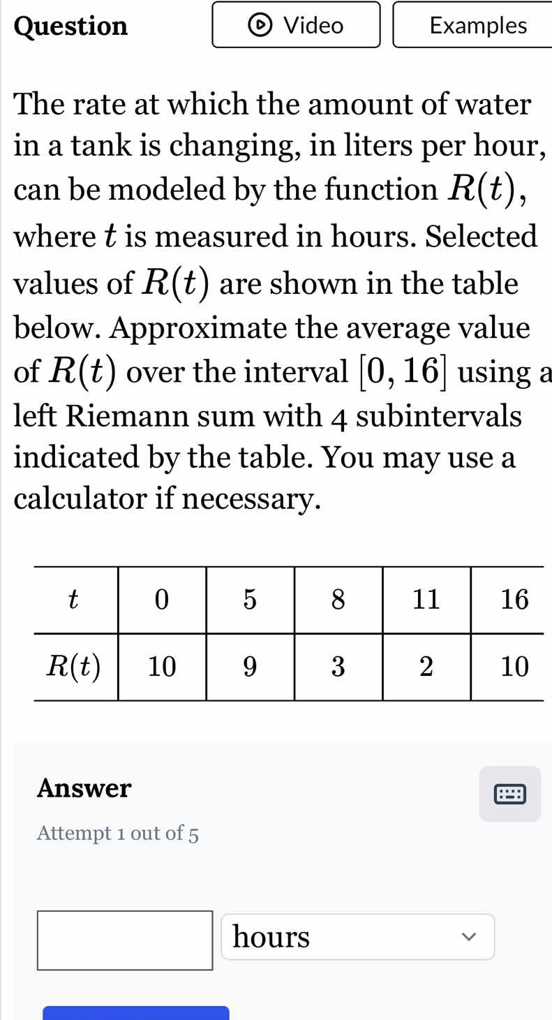 the rate at which the amount of water in a tank is changing, in liters …