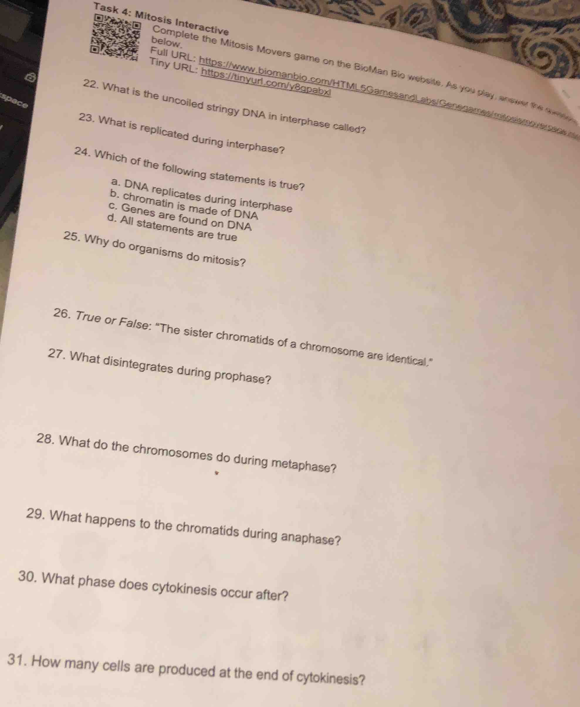 task 4: mitosis interactive complete the mitosis movers game on the bio…
