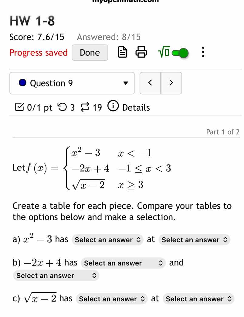 hw 1-8 score: 7.6/15 answered: 8/15 progress saved done question 9 0/1 …