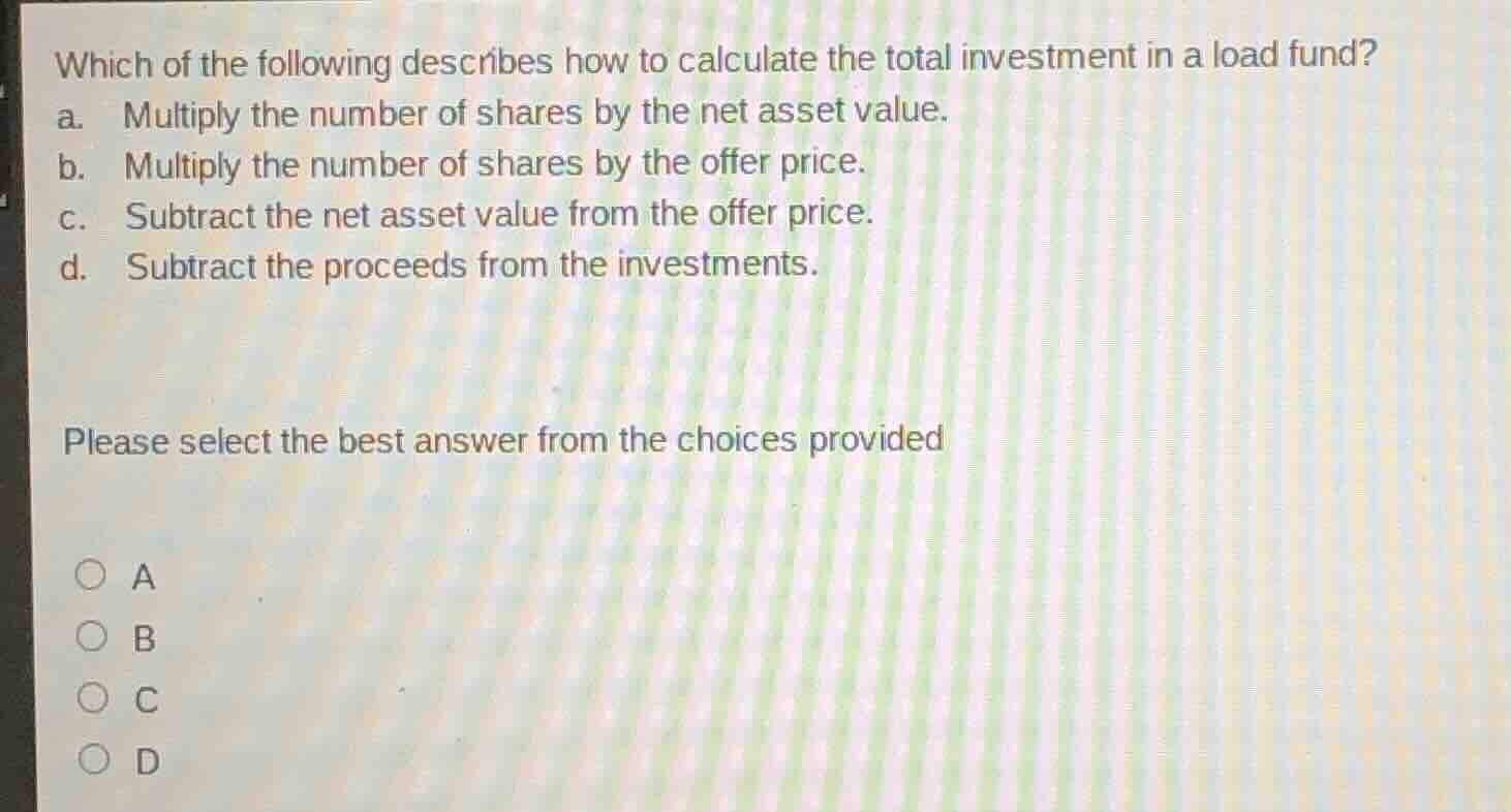 which of the following describes how to calculate the total investment …