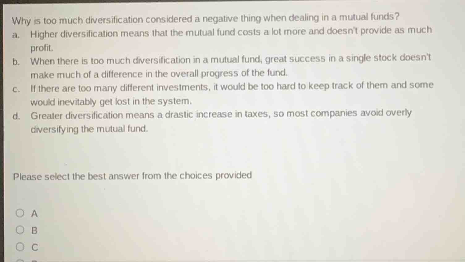 why is too much diversification considered a negative thing when dealin…