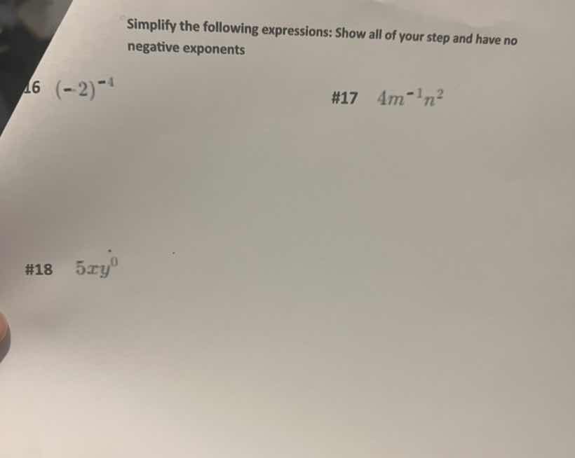 simplify the following expressions: show all of your step and have no n…