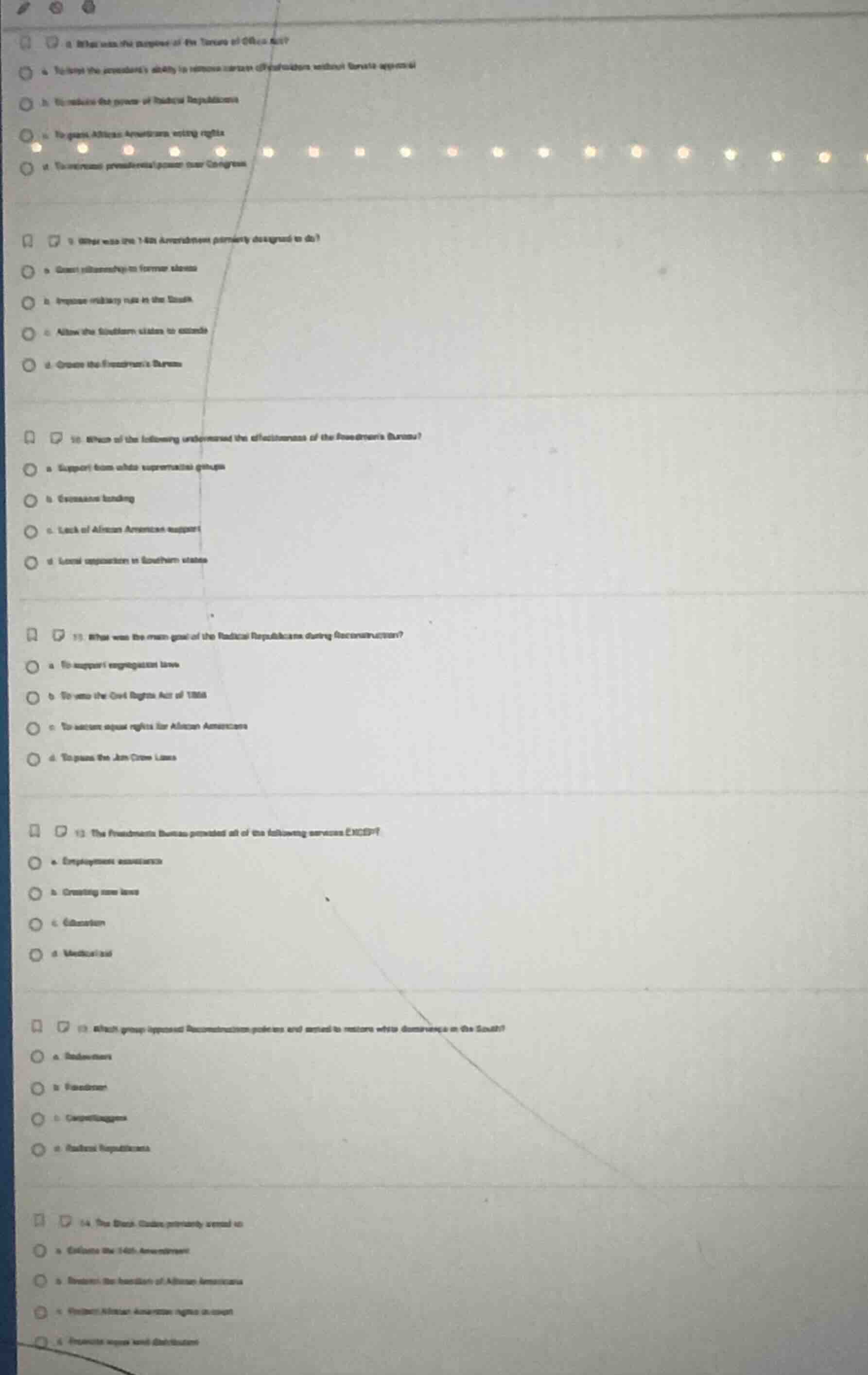 8 what was the purpose of the tenure of office act? a. to limit the pre…