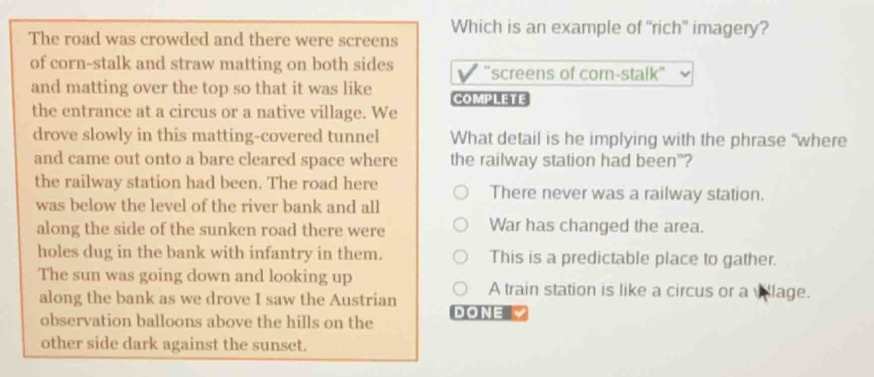 the road was crowded and there were screens of corn - stalk and straw m…