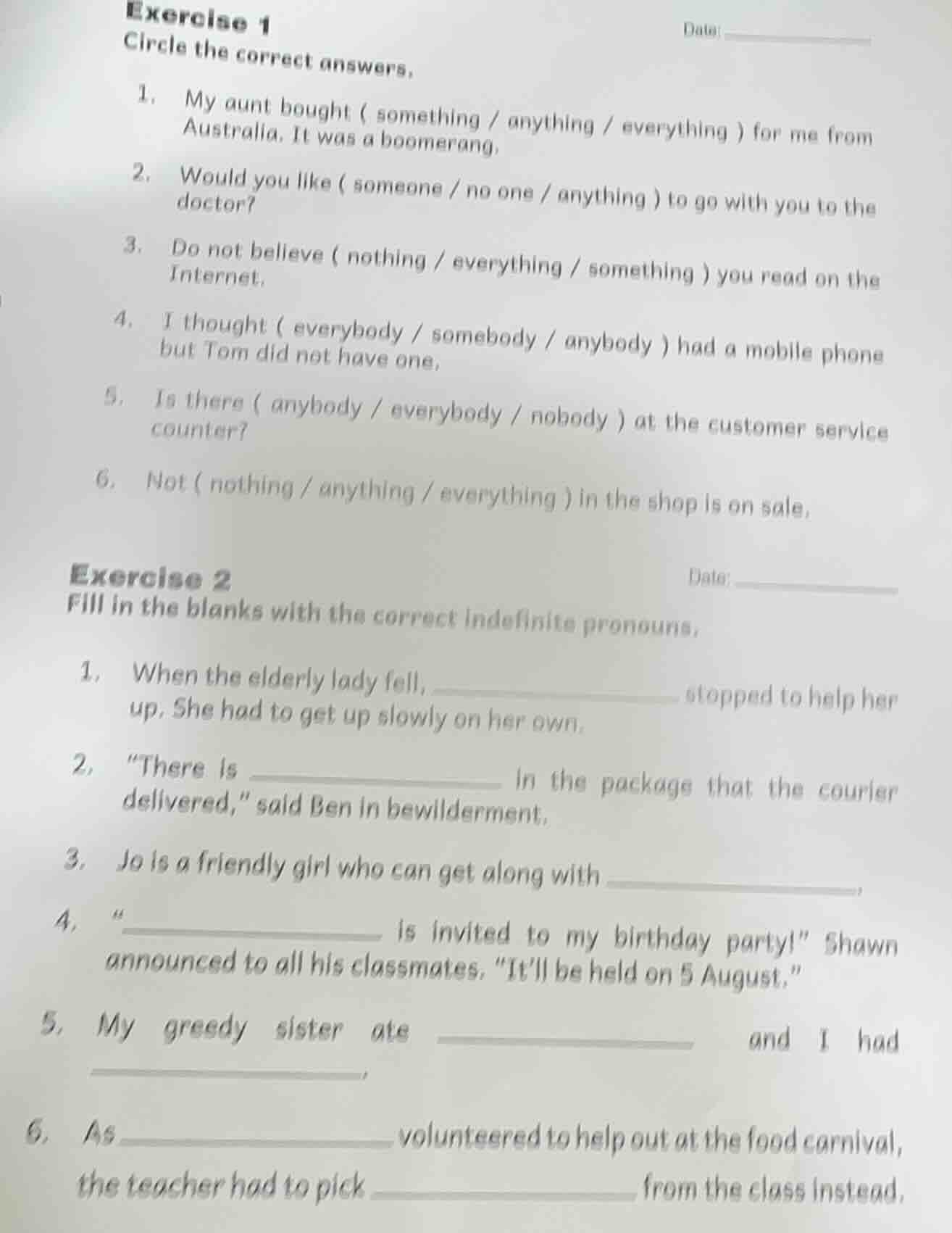 exercise 1 circle the correct answers. 1. my aunt bought ( something / …