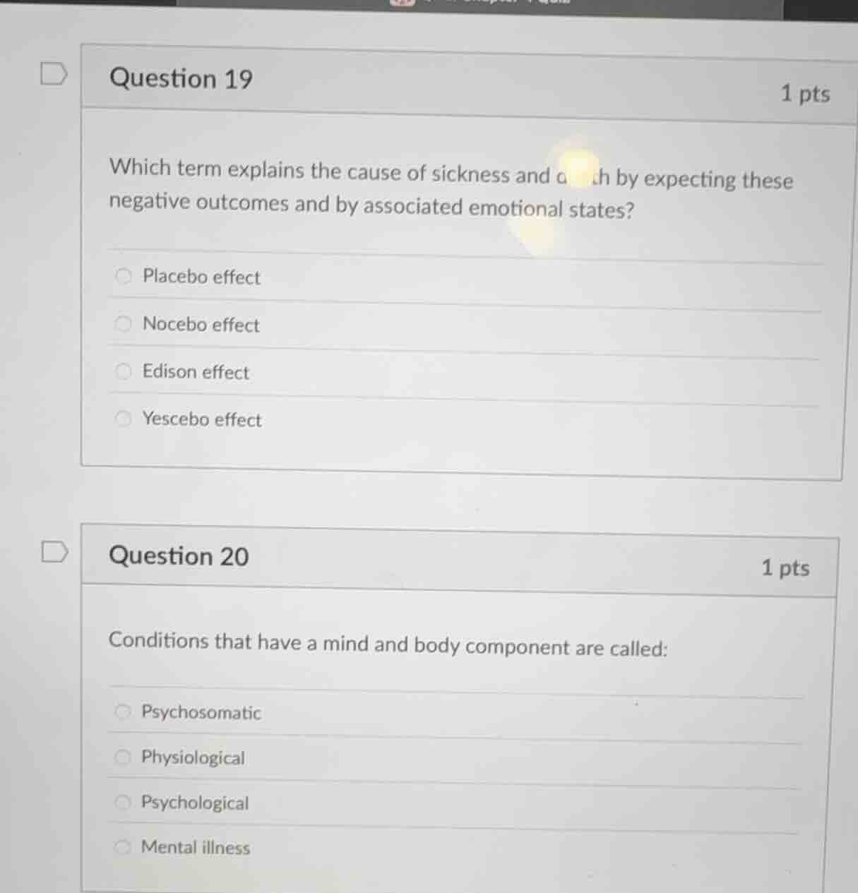 question 19 1 pts which term explains the cause of sickness and a ch by…