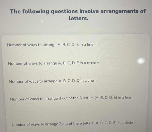 the following questions involve arrangements of letters. number of ways…