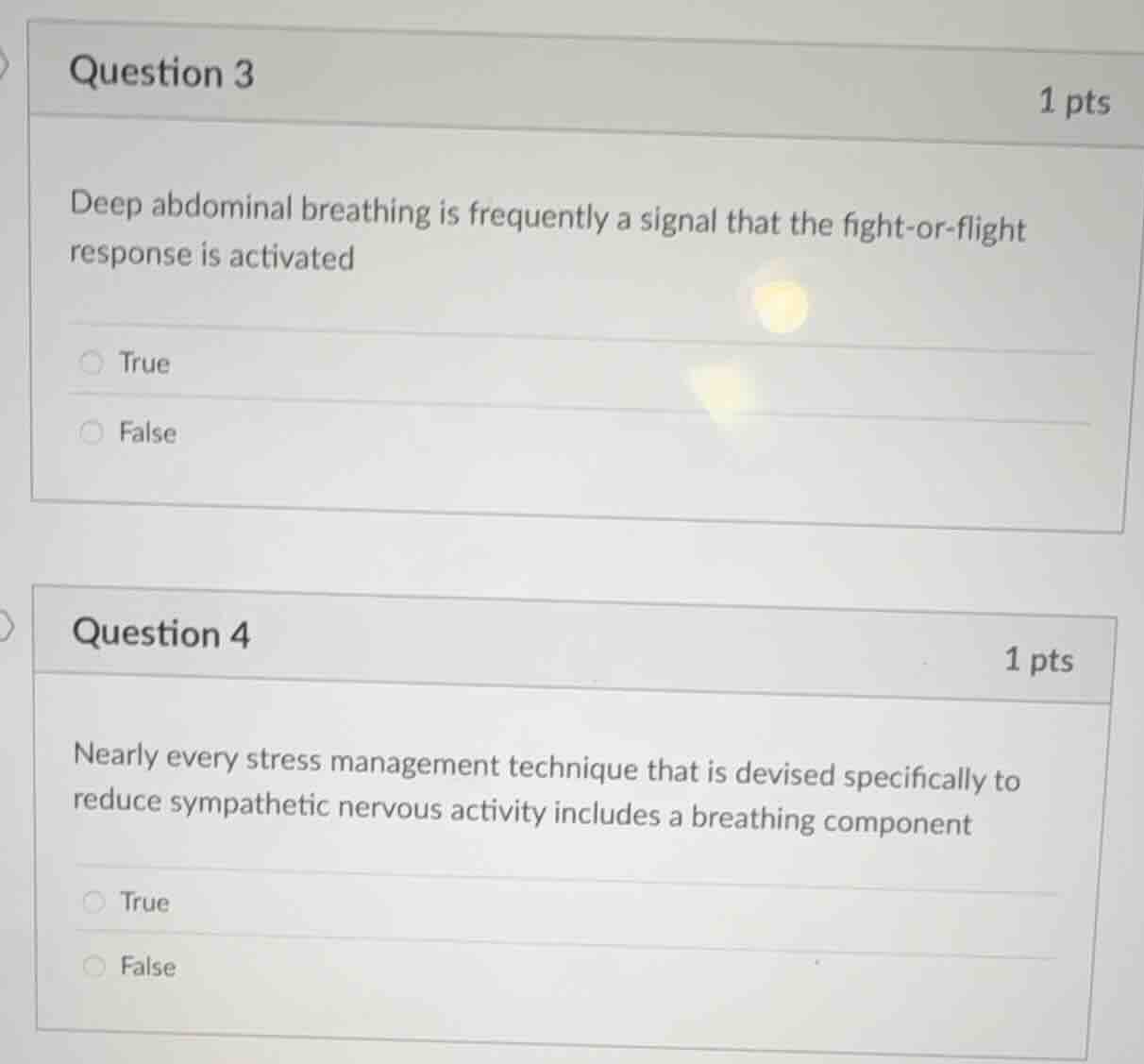 question 3 1 pts deep abdominal breathing is frequently a signal that t…