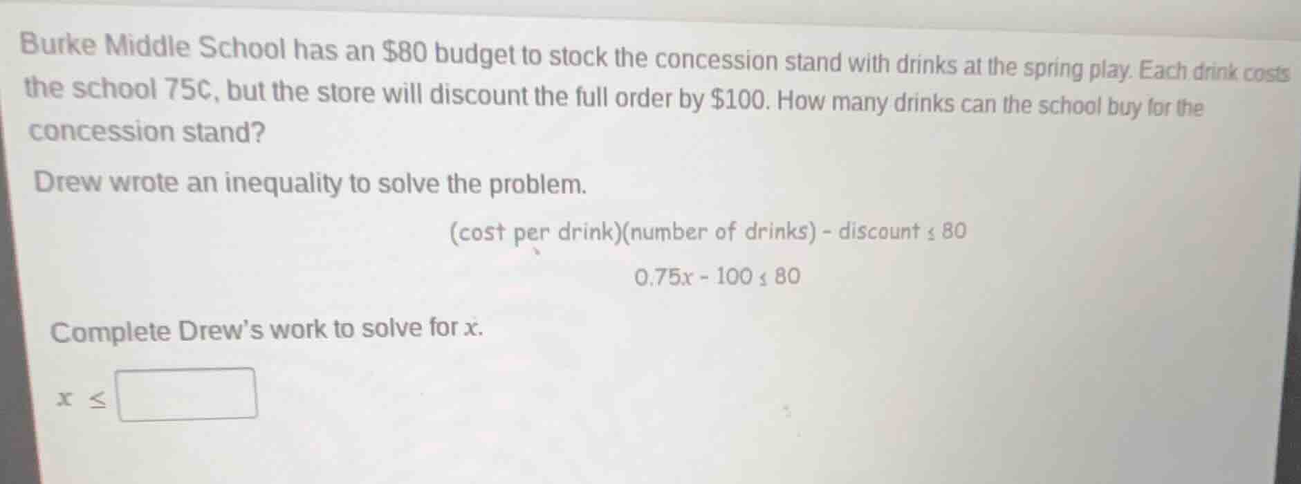 burke middle school has an $80 budget to stock the concession stand wit…