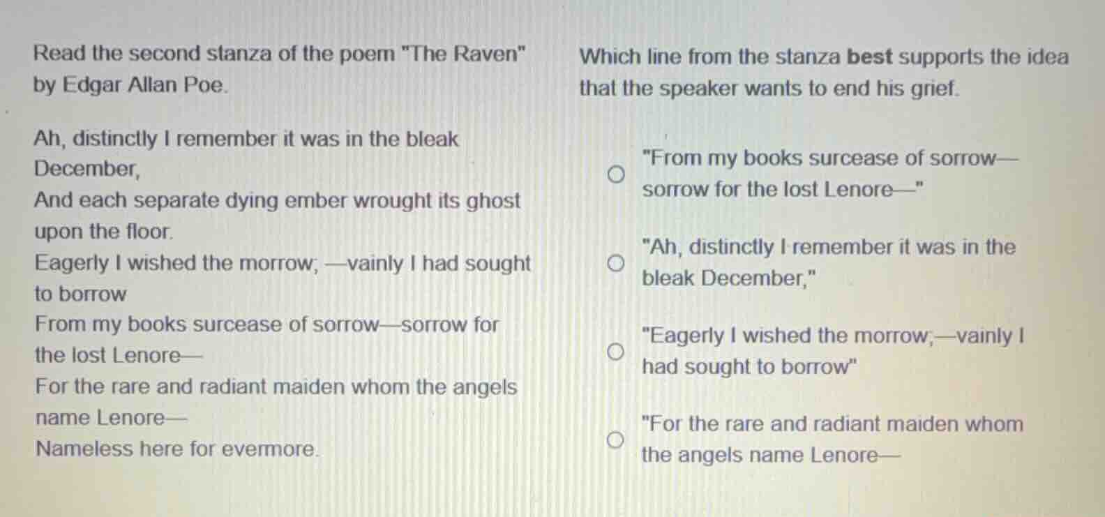 read the second stanza of the poem \the raven\ by edgar allan poe. ah, …