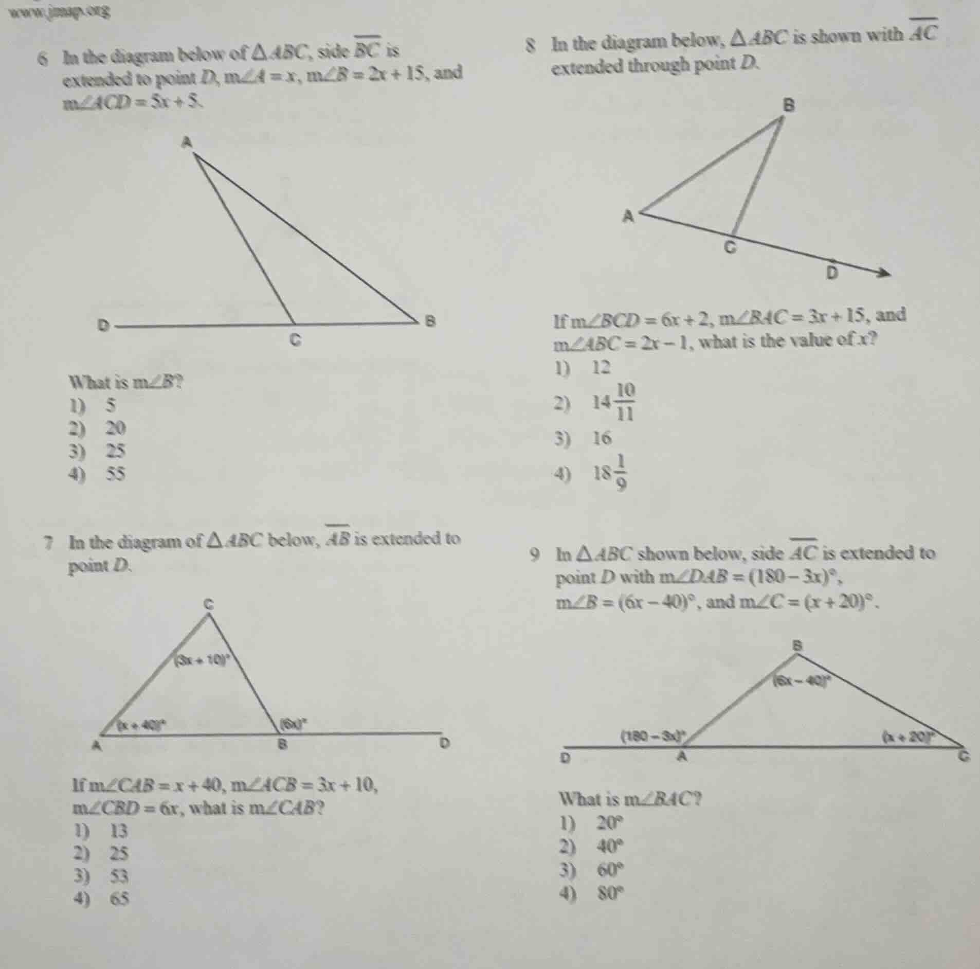 6 in the diagram below of $\\triangle abc$, side $\\overline{bc}$ is ex…