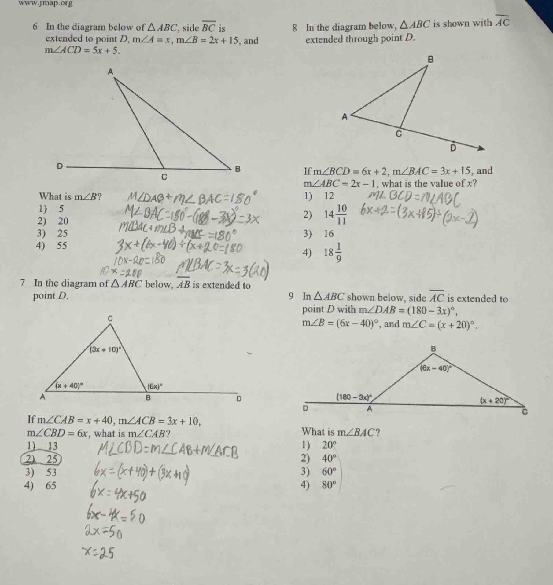 6 in the diagram below of $\\triangle abc$, side $\\overline{bc}$ is ex…