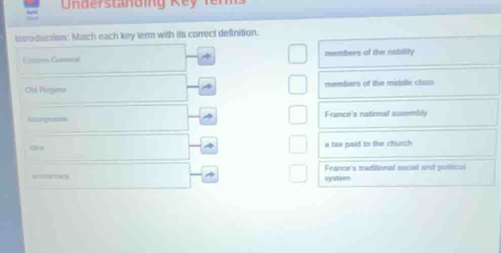 understanding key terms introduction: match each key term with its corr…