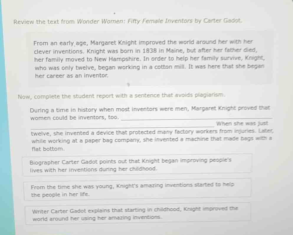 review the text from wonder women: fifty female inventors by carter gad…