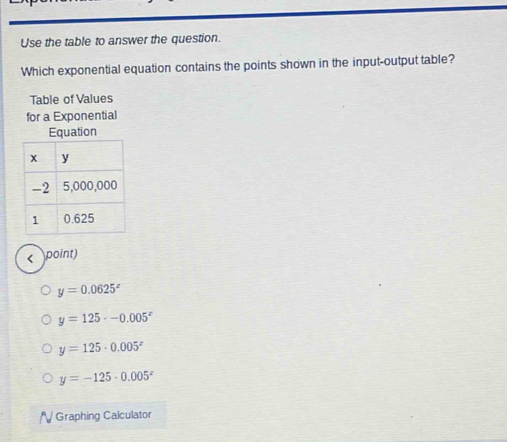 use the table to answer the question. which exponential equation contai…