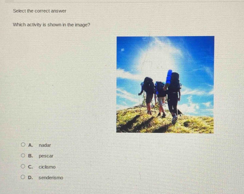 select the correct answer which activity is shown in the image? a. nada…
