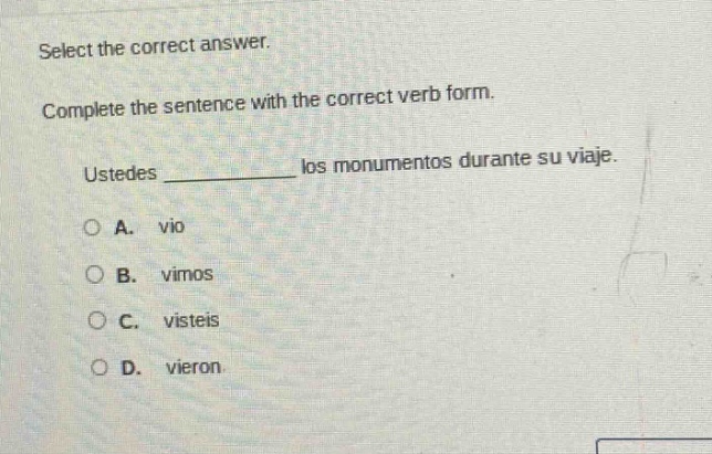 select the correct answer. complete the sentence with the correct verb …