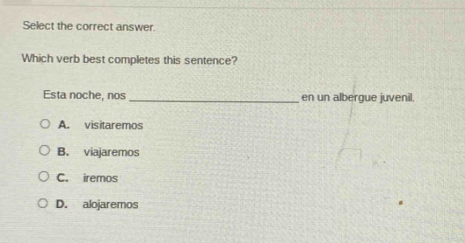 select the correct answer. which verb best completes this sentence? est…