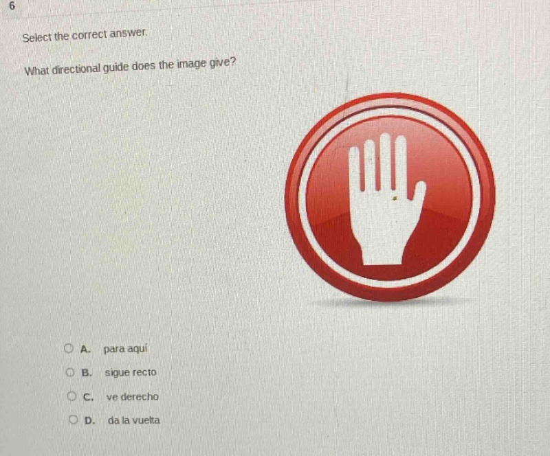 6 select the correct answer. what directional guide does the image give…