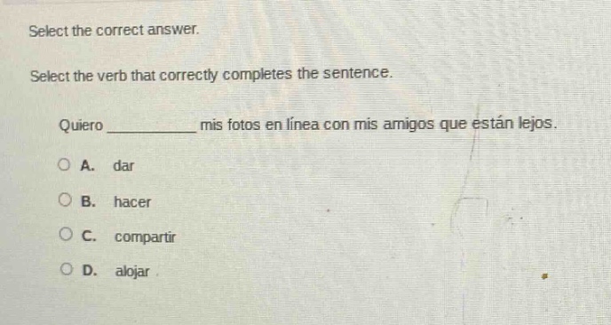 select the correct answer. select the verb that correctly completes the…