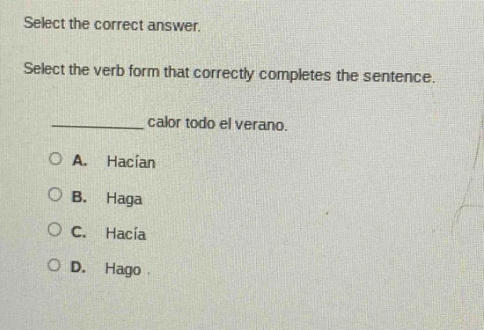 select the correct answer. select the verb form that correctly complete…