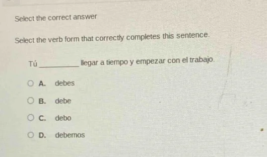 select the correct answer select the verb form that correctly completes…
