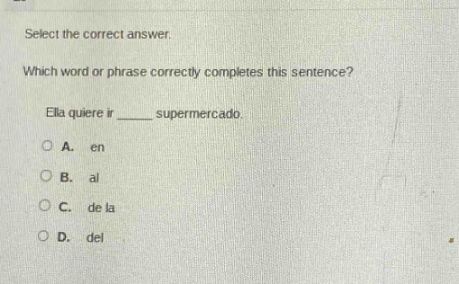 select the correct answer. which word or phrase correctly completes thi…