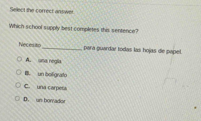 select the correct answer. which school supply best completes this sent…