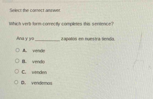 select the correct answer. which verb form correctly completes this sen…