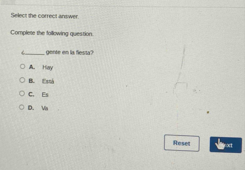 select the correct answer. complete the following question. ¿______ gen…