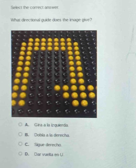 select the correct answer. what directional guide does the image give? …