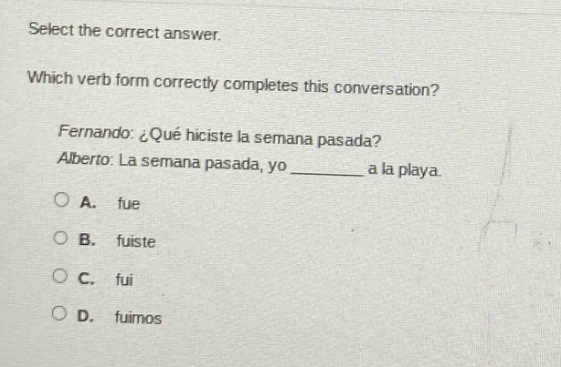 select the correct answer. which verb form correctly completes this con…