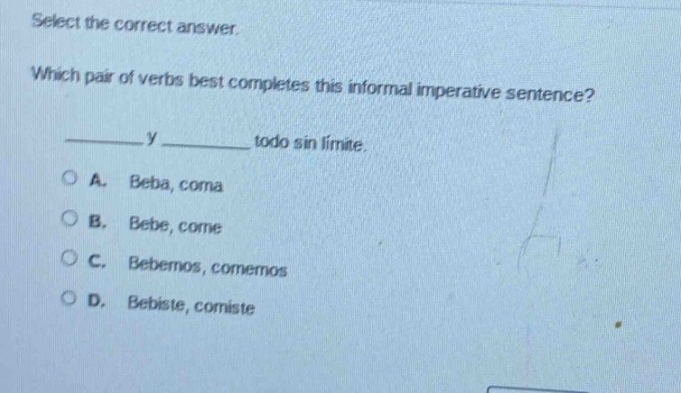 select the correct answer. which pair of verbs best completes this info…