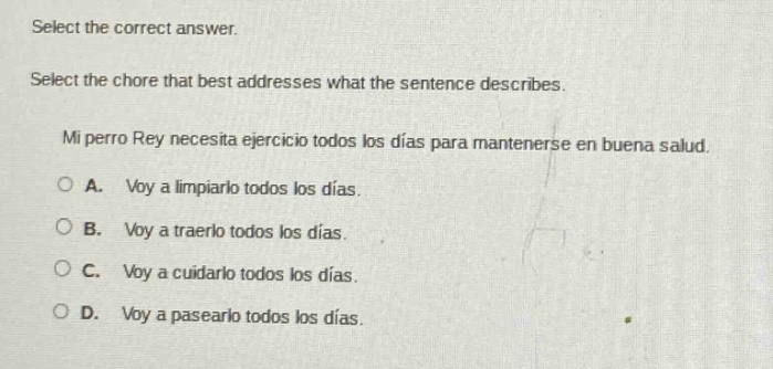 select the correct answer. select the chore that best addresses what th…