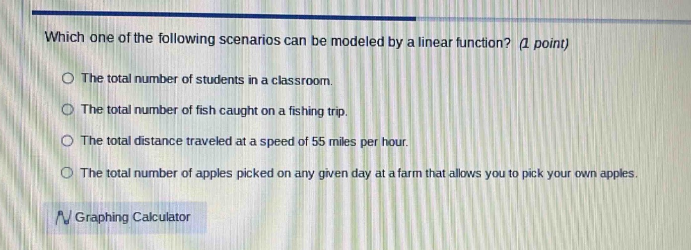 which one of the following scenarios can be modeled by a linear functio…