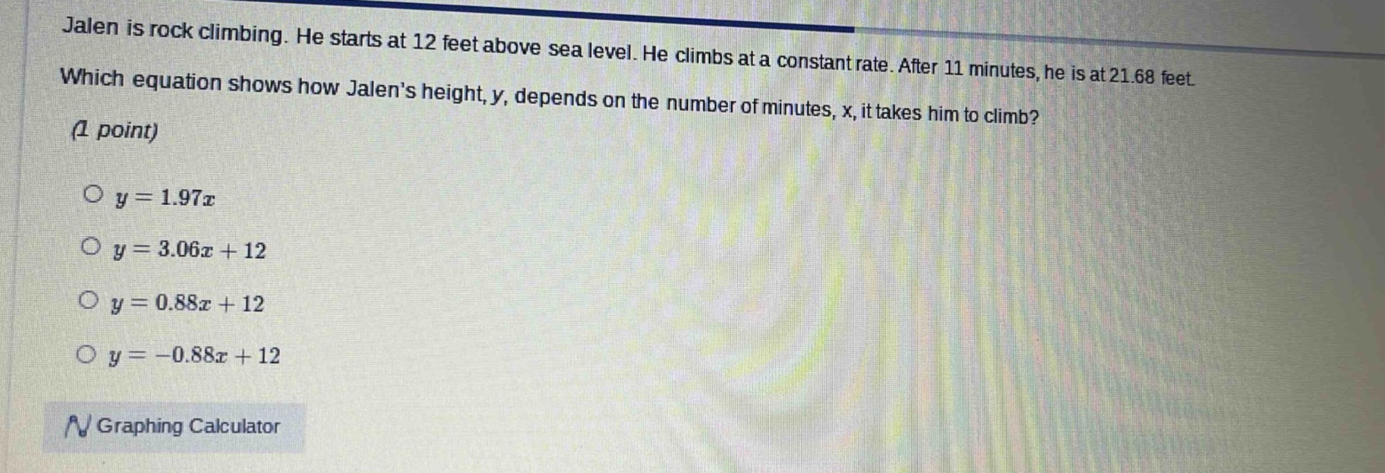 jalen is rock climbing. he starts at 12 feet above sea level. he climbs…