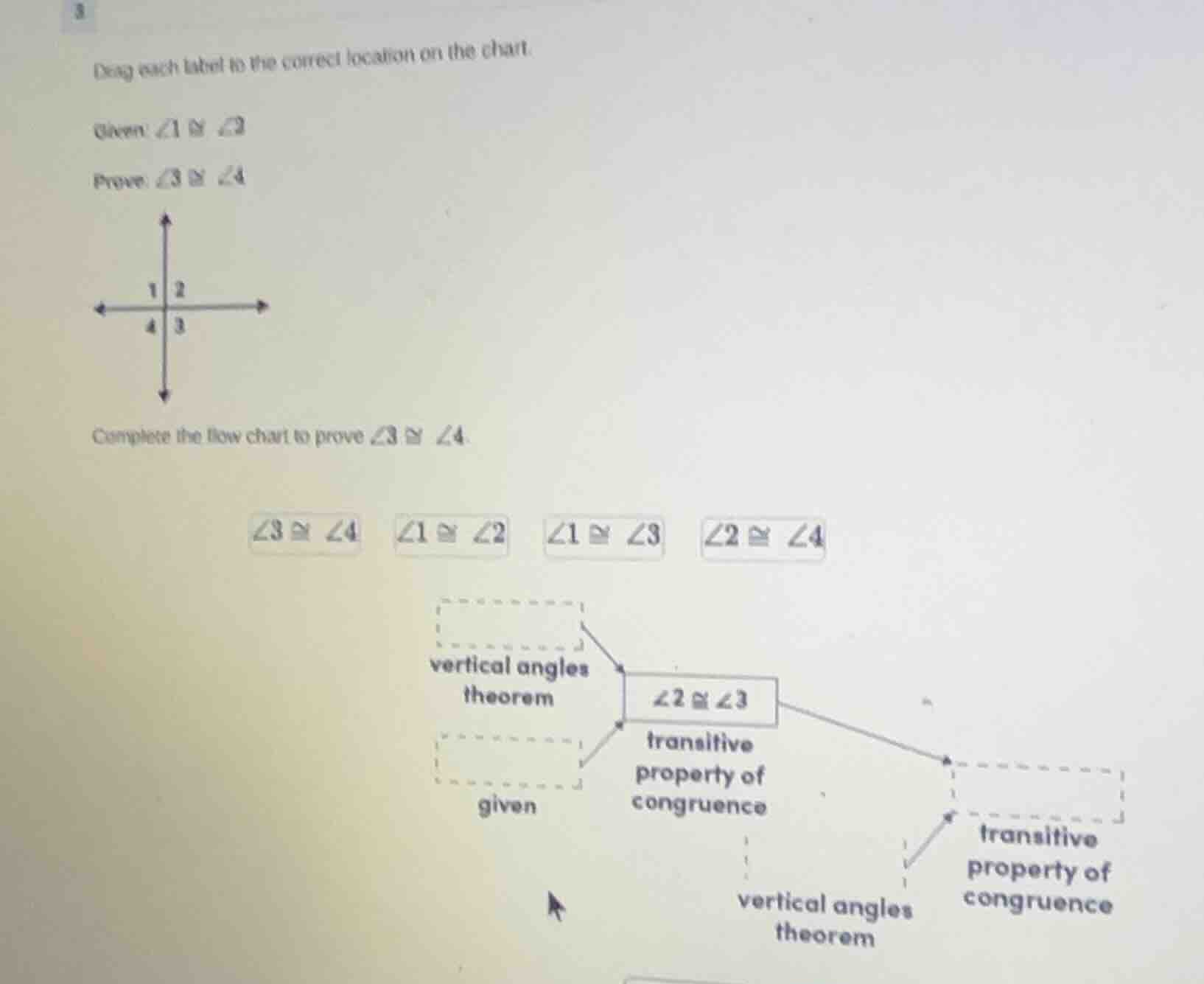 3 drag each label to the correct location on the chart. given: ( angle …