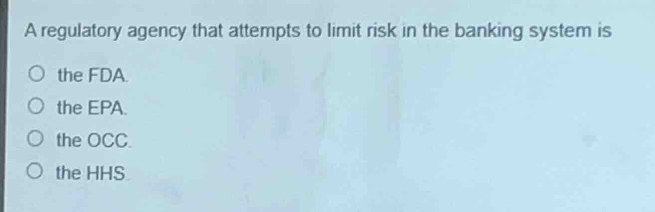 a regulatory agency that attempts to limit risk in the banking system i…
