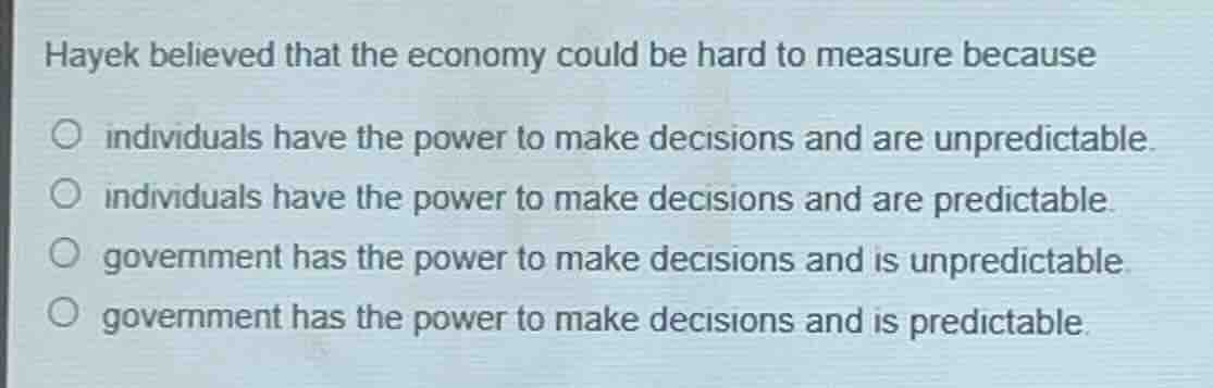 hayek believed that the economy could be hard to measure because indivi…