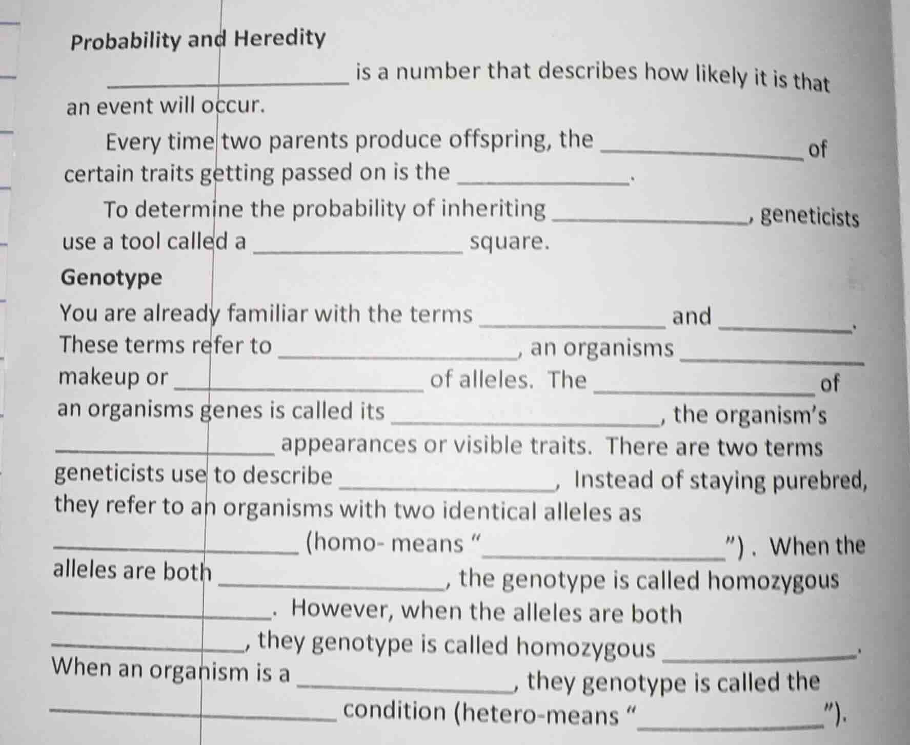 probability and heredity __________ is a number that describes how like…
