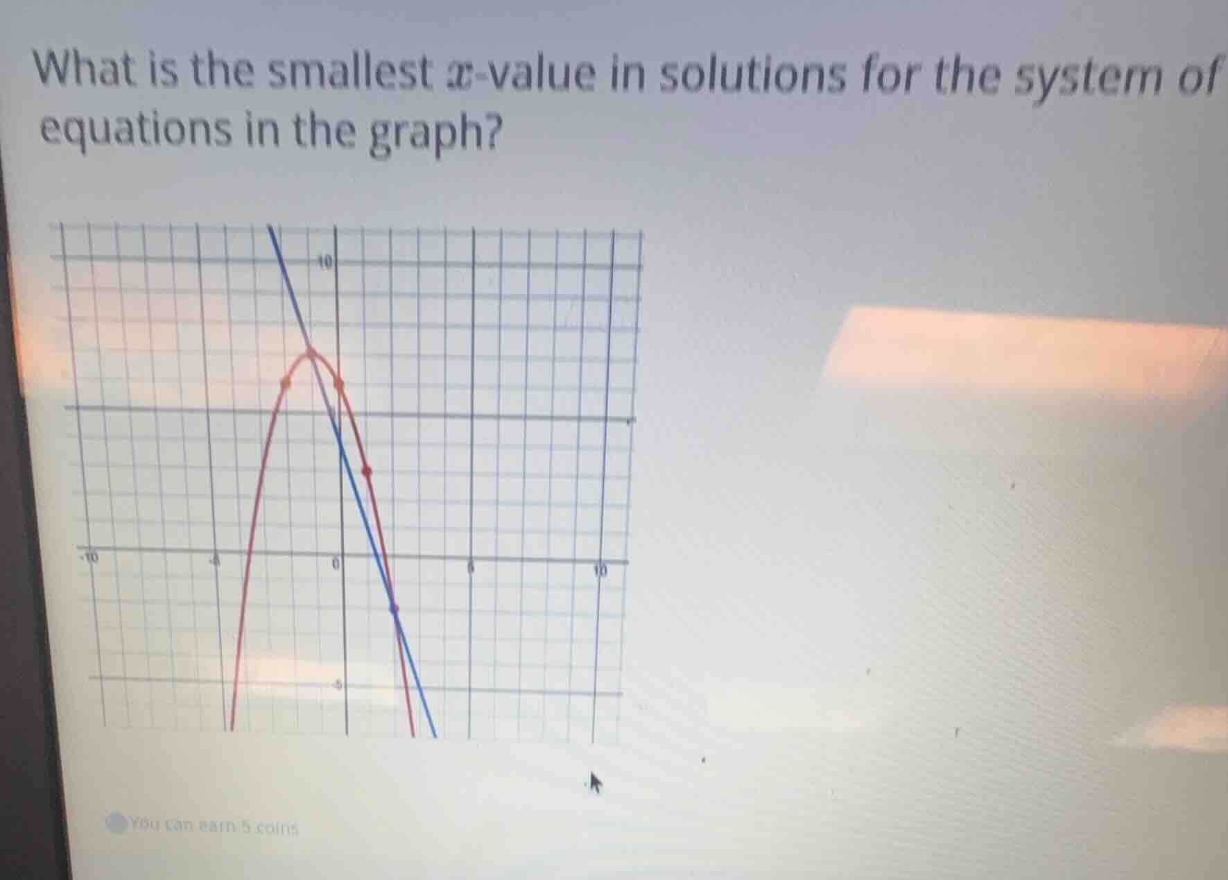 what is the smallest x-value in solutions for the system of equations i…
