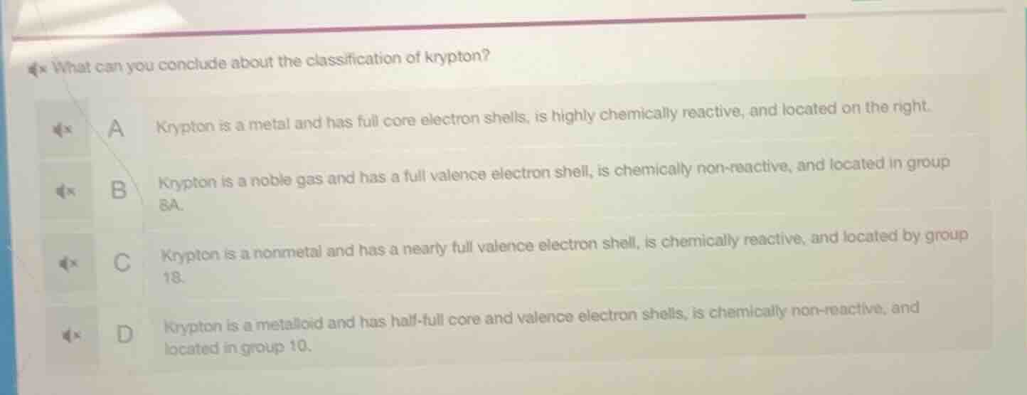 what can you conclude about the classification of krypton? a krypton is…
