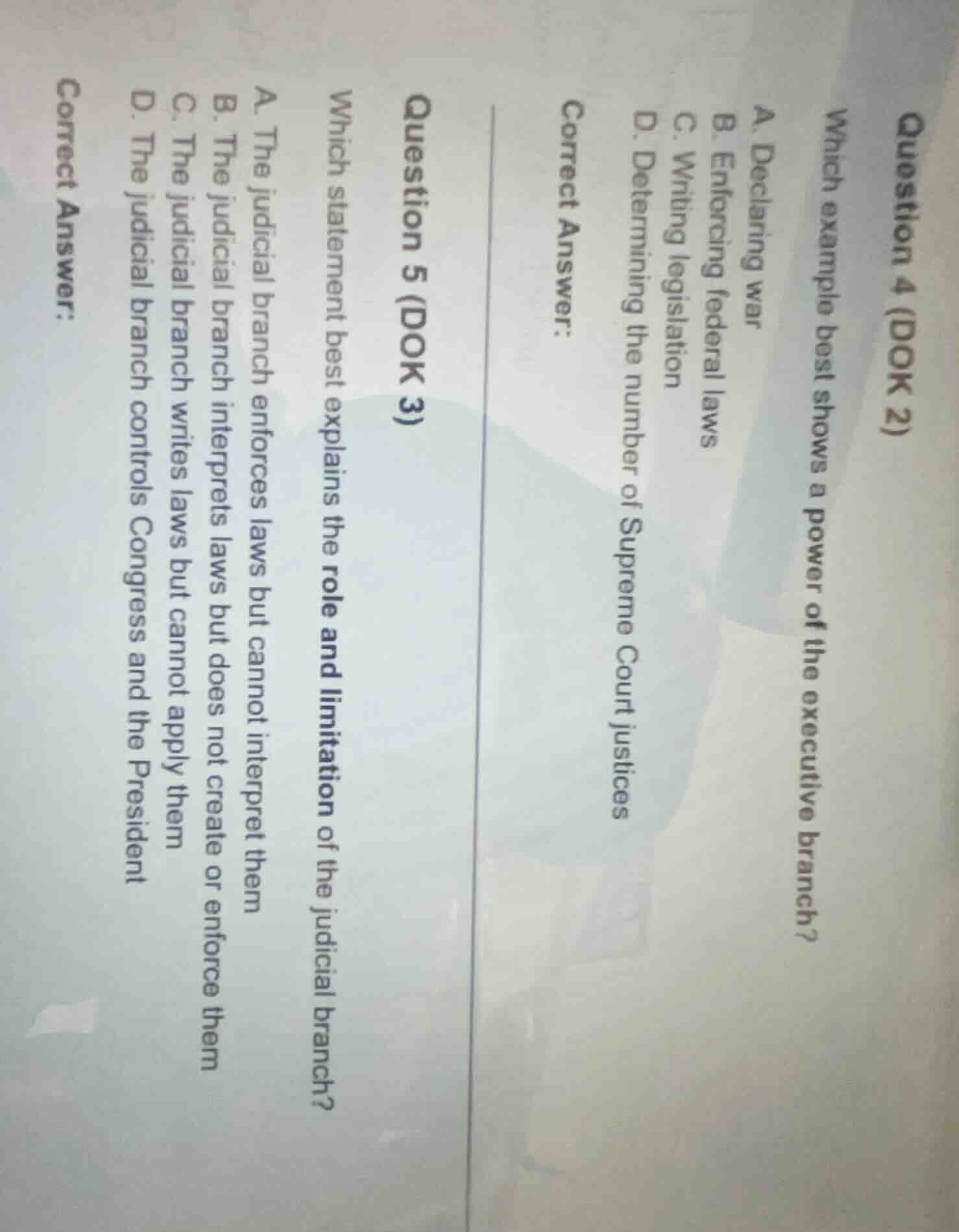 question 4 (dok 2) which example best shows a power of the executive br…