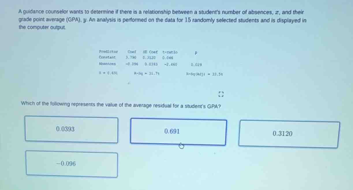 a guidance counselor wants to determine if there is a relationship betw…