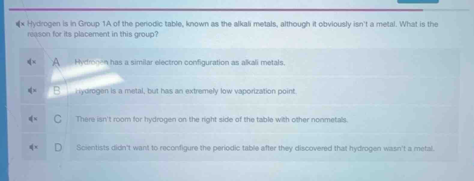 hydrogen is in group 1a of the periodic table, known as the alkali meta…
