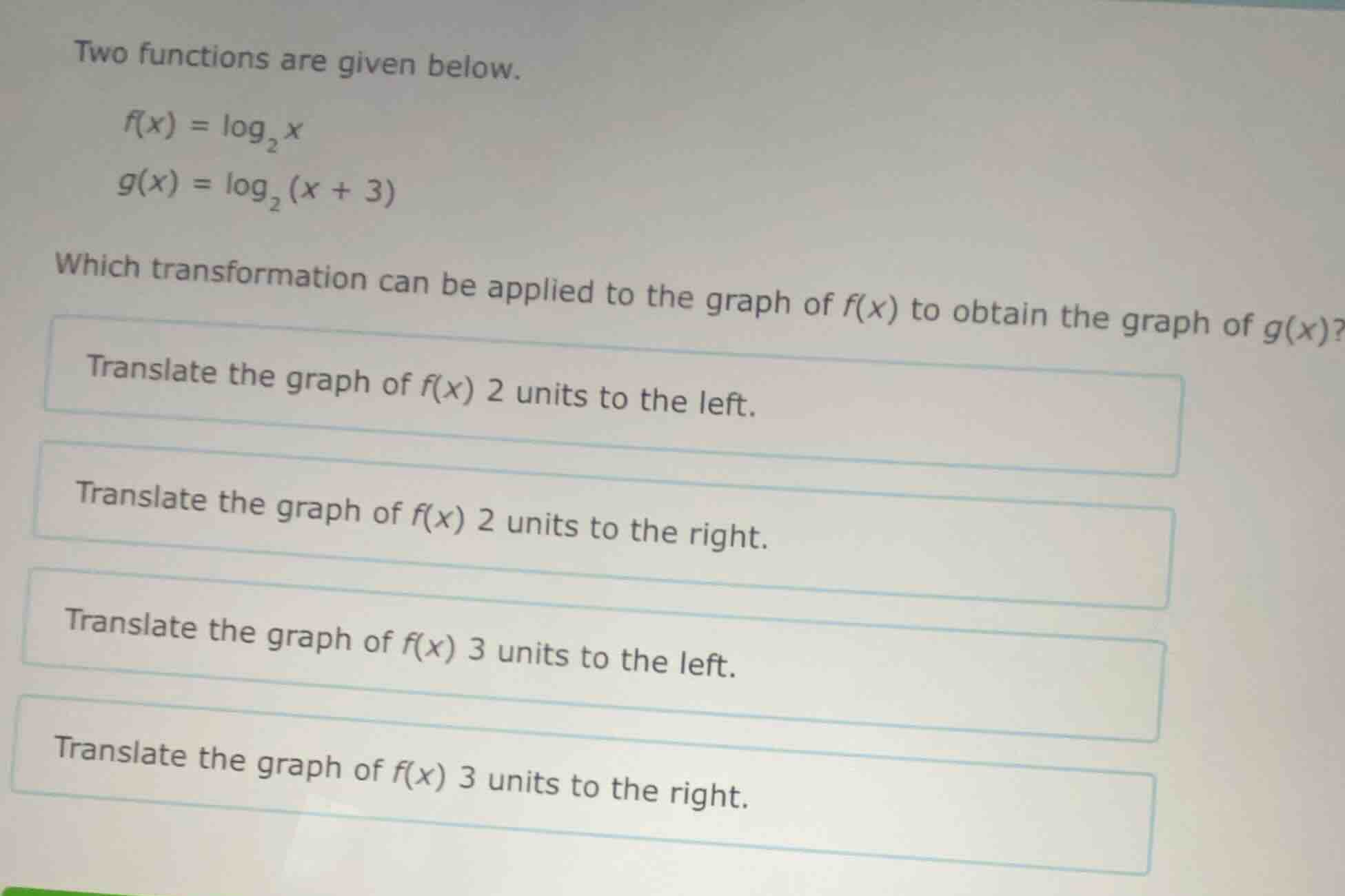 two functions are given below. $f(x) = \\log_{2}x$ $g(x) = \\log_{2}(x …