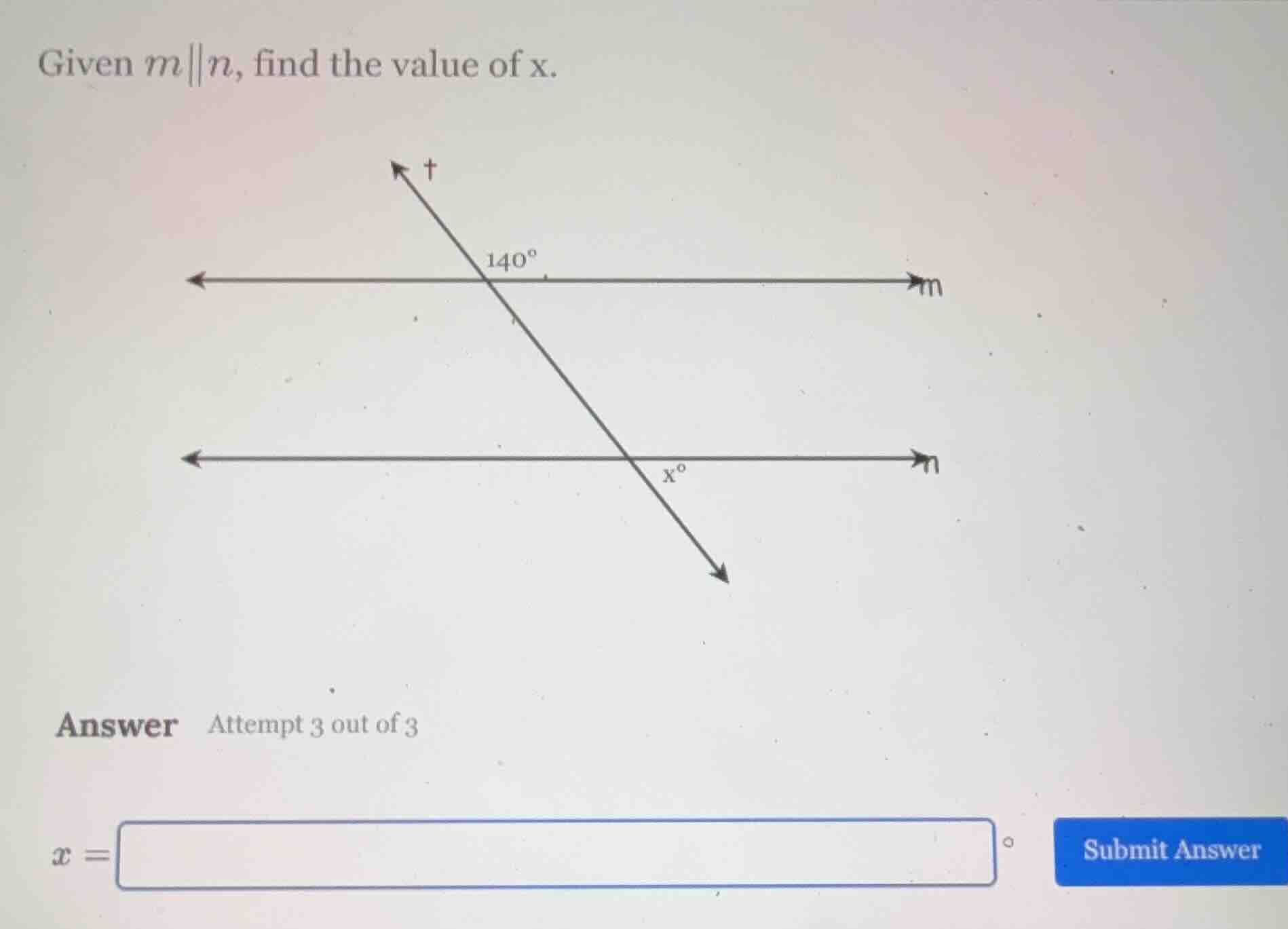 given ( m parallel n ), find the value of ( x ). answer attempt 3 out o…