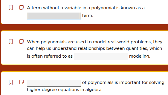 a term without a variable in a polynomial is known as a term. when poly…